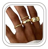 LOLIAS 4 Stück Chunky Ringe Gold Wasserfest 18K Vergoldet Ring Statement Goldene Ringe Damen Damenring Fingerring Stapelringe Verlobungsring Promise Goldring Set Damen Schmuck Größe 49-62