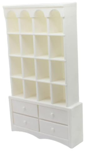 Almencla Puppenhaus Bücherregal Schrank DIY Spielzeugsammlung Fotorequisiten Dekorative Vitrine Möbelschrank für 1:12, Weiß