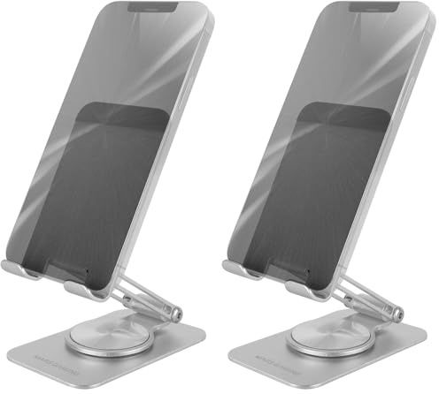 Mars Gaming MA-RSS, Soporte Plegable para Smartphone, Rotación Dinámica 360º + Ajuste en Altura y Ángulo 180º, Soporte Teléfono Móvil Portátil de Aluminio, Antideslizante, Gris Plateado (Paquete de 2)