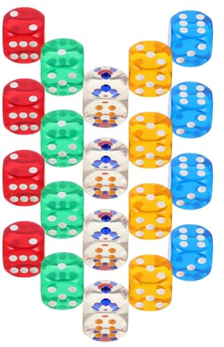 Gogogmee 20 Stück Bunte Acryl Würfel 25mm mit Abgerundeten Ecken Durchscheinende 6 Seitige Spielwürfel für Brettspiele Mathematikunterricht und Lernspiele