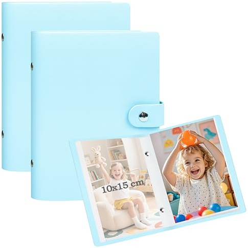 Ruibytree kleines Fotoalbum 10x15 cm, 2er-Set, je 52 Fotos, Blau | Top-Einschubtaschen, PU-Kunstleder, säurefreie Seiten, leicht & kompakt, für Familienfotos, Jubiläen, Baby, Urlaubsaufnahme