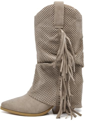 IF Fashion Scarpe Stivali Texani Arricciati Da Donna Con Ghetta Risvolto MP627