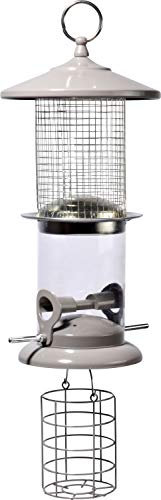 dobar® 11524 Große Multifunktions-Futtersäule - Vogelfutterspender aus Stahl - XL-Futterstation zum Hängen für Nüsse/Sämereien/Knödel - Futtersäule für Garten/Terrasse/Balkon - Ø 16 x 50 cm - Grau