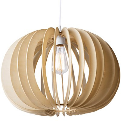 LUSSIOL Fjord Pendelleuchte, Lamellen, Naturholz, 60 W, Ø 44 x H 30 cm, Holz, Natur