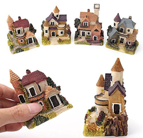 Steellwingsf Miniaturhaus, Kunstharz-Skulptur, zufällige Farbe und Muster, Mikro-Landschaftsdekoration für Feengarten, Outdoor-Dekoration