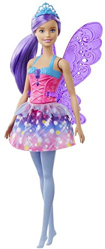 Barbie GJK00 - Dreamtopia Fee, Puppe (lilafarbenes Haar) mit Flügeln und Diadem, Spielzeug ab 3 Jahren