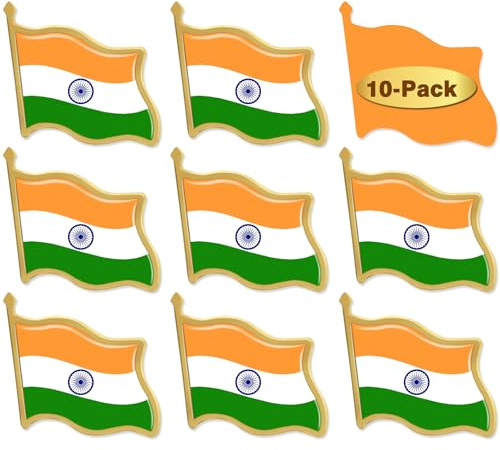 10/20/50/100 Pack Metal India Flag Lapel Pin Waving Indian Pins bulk Patriotic Badge Souvenir Gifts, 10-Pack