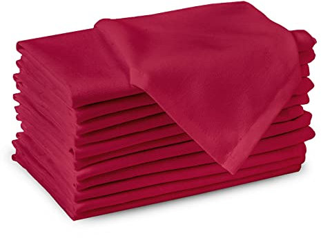 Encasa XO Serviettes en Tissu de Coton | Ensemble de 12 | Taille 43x43 cm | Couleur Unie Rose Vif| Lavable en Machine