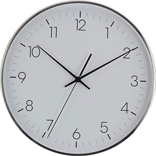 Eurotime Funkwanduhr, 35,5 cm, verchromter Metallrahmen, Echtglas, klares 12-Zahlen Zifferblatt, automatische Zeitein- und Zeitumstellung, für Wohnbereich oder Büro, Schwarze Sekunde, 52047-07