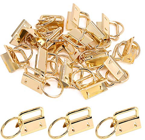 Swpeet Lot de 20 porte-clés dorés de 2,5 cm avec porte-clés, parfaits pour les bracelets de sac avec tissu/ruban/sangle/gaufré et autres travaux manuels – 25 mm
