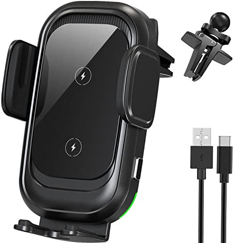 ULTRICS Wireless Car Charger, 15W Fast Charging Auto-Clamping Car Phone Holder Wireless Charger Mount Compatible with iPhone 15 Pro Max/16 Pro/14/13/12/11XS/XR, Galaxy S23 Ultra 5G/S22/S21/ Note 20/10