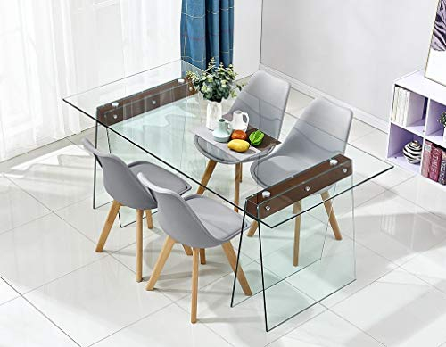 HABITMOBEL Mesa de Comedor Madera, Cristal Templado, 200x90 cms