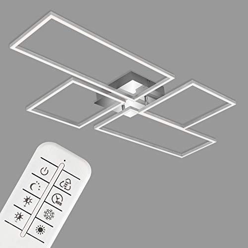 BRILONER - LED Deckenlampe mit Fernbedienung, dimmbar, einstellbar von warmweiß bis neutralweiß, LED Lampe, Deckenleuchte, Wohnzimmerlampe, Schlafzimmerlampe, Küchenlampe, 110x54x9,8 cm, Chrom-Alu