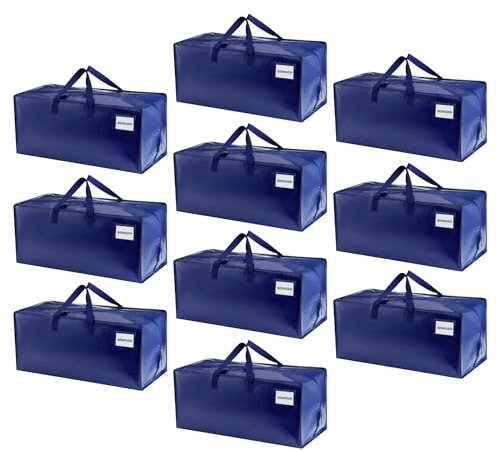 VENO 87 Liter extra große Umzugstaschen mit Rucksackgurten, Umzugshelfer, starke Griffe und Reißverschlüsse, Kleideraufbewahrung, Wäschesäcke, wiederverwendbar und nachhaltig (Blau, 10er-Pack)