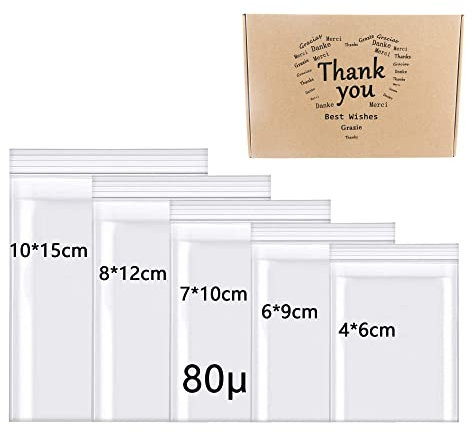 Rshuhx 500pcs Small Plastic Bags Sealable Clear Grip Seal Bags Heavy Duty Thicken 160μm Multiple Size Little Bag Handy for Classification Storage Nuts Cookies Jewellery Seeds Screw