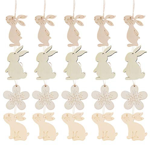 PRETYZOOM 40stücke Holz Kaninchen Hängen Dekor Ostern Party Ornament Haus Garten Schmuck Verzierung