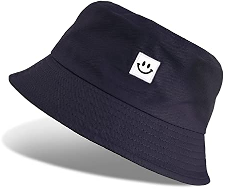 UMIPUBO Fischerhut Damen Herren Smile Bucket Hat Anglerhut Baumwolle Outdoor Sommerhut Freizeithut Sonnenhut Damen 56-58cm(Schwarz,Einheitsgröße)