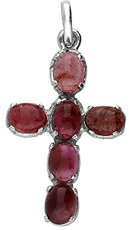Turmalin rot rose Rubellit Kreuz Silber Kettenanhänger Anhänger