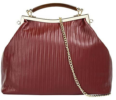 Cluty Handtasche Echt Leder Damen | Made in Italy | elegante Bügeltasche | Ledertasche mit Schulterkette rot | 021202