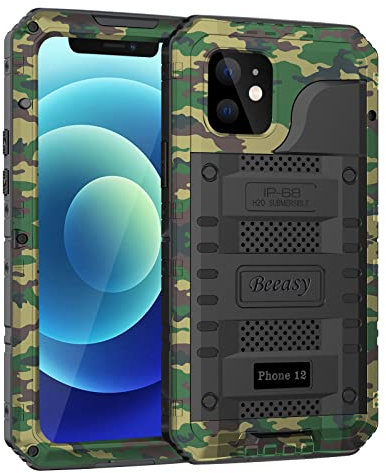 Beeasy Case for iPhone 12 Shockproof Waterproof Heavy Duty Protective,Military Full Body Tough Case Built in Screen Protector,Metal Hard Armour Phone Case for iPhone 12 6.1,Camo