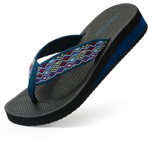ChayChax Zehentrenner Damen Bequem Flip Flops Sommer Pantoletten Plateau Pantoffeln Rutschfest Badelatschen, Tiefes Blau, 43 EU