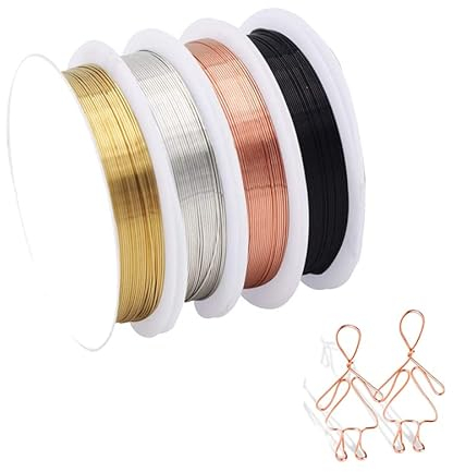 Schmuckdraht, Basteldraht, Kupferdrahtrolle, 4 Rollen 0,4 mm Kupferdraht für DIY Perlen Ringe Schmuckherstellung, Draht für Schmuckherstellung für Basteln und Schmuck Herstellung, Butyeak