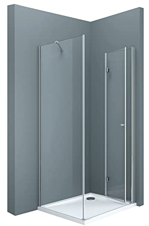 doporro Eck-Duschkabine Eckdusche mit Falttür Ravenna27 90x90x190cm Duschabtrennung ESG-Sicherheitsglas Klarglas inkl. beidseitiger Easy-Clean-Beschichtung