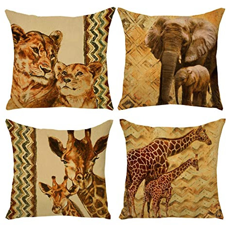 Afrika-Kissenbezüge, Motiv: tropische Tiere, für Wohnzimmer, Sofa, Bett, Büro, Kissen für Zuhause, Garten, Bauernhaus, Dekoration, Couch, 45 x 45 cm, 4 Stück