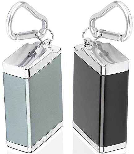 Cendrier de Poche Anti Odeur, 2 Pièces Cendrier Fermé Portable, Cendrier de Plage, Mini Cendrier de Voyage en Métal Original pour Cigarettes avec Couvercle et Porte-clés, Argent Noir
