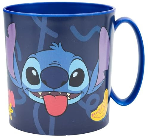 ILS I LOVE SHOPPING Tazza Bicchiere in plastica 350ml per Microonde con manico Bambini colazione BPA-free (Lilo & Stitch)