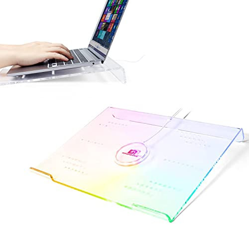 MAMBASNAKE Laptop Riser for Desk, Clear Acrylic Laptop Stand, Ergonomic Computer Stand for Laptop, Ventilated Notebook Holder-366 RGB Backlit-Compatible with iPad MacBook-10 to17.3 Inch, Work or Home