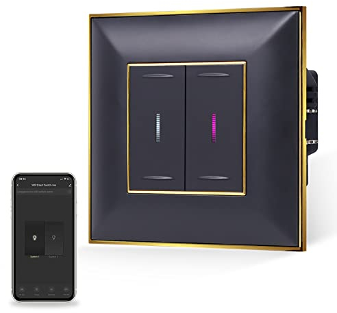 JIMEIDA Smart Touch Lichtschalter Unterputz mit Schwarz,Quadrat PC Rahmen,WLAN Kipplichtschalter Arbeiten mit Alexa, Google Assistant, Neutrale Leitung benötigt, 2-Fach