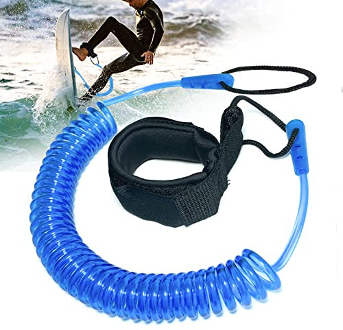 10 Füße Surf Leash,SUP Kajak Sicherheitsleine,Coiled Fußschlaufe Einziehbares für Surfbretter,Stand Up Paddle Board (Blau)