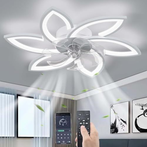 YUNZI Muto Ventilatore da soffitto con luce con telecomando, LED Dimmerabile Lampada da soffitto Moderno Illuminazione per Soggiorno Camera da letto, Regolabile 6 velocità, Bianco 78CM