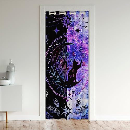 Castle Fairy Dreamy Starry Galaxy Türvorhang, niedliche Katze, wilder Schmetterling, Dekoration, blau-violette Batikwolken, exotischer Türvorhang, für Schlafzimmer, Privatsphäre, 1 Panel, 86,4 x 203,2