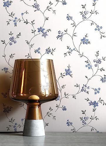NEWROOM Tapete Blau Vliestapete Blumen - Vintage Floral Grau Weiß Blätter Blüten Blumentapete Romantisch Blumenmuster Floral inkl. Tapezier-Ratgeber