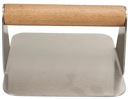 Jauarta Burger Smasher 304 - Prensa cuadrada de acero inoxidable para hamburguesas con mango de madera