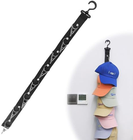 HERKINDNESS Cap Halterung Wand, Cap Halter mit 8 Stück Clip Edelstahl, Schwarzes Nylon Hutständer, Kappenhalter für Hinter Türen, Eingangsbereichen und Kleiderschränken