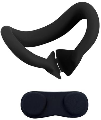 NUHFUFA VR Headset Face Cover Pad and Lens Cover for Quest 3 Accessories, Blackout Eye Mask Face Cushion Pad Washable Dust-Proof Lightweight Protector Lens Cap(Black)