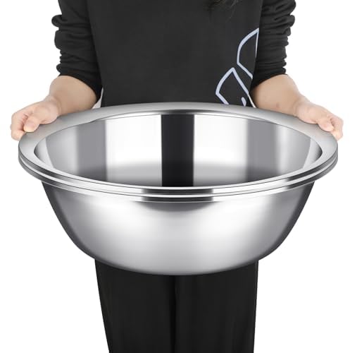Nuogo 2 Pack 17 Quart Large Mixing Bowl Oversized All Purpose Stainless Steel Mixing Bowl Metallic Flat Base for Home Commercial Prepping Baking Marinating Cooking Brining