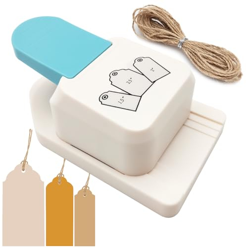 3 in 1 Papier Stanzen, Eckenschneider 1,5 2 2,5 Geschenk Tag Papier Stanzen mit 1 Rolle Hanfstrick (10m) Stanzer für Papierhandwerk, Geschenkanhänger-Stanzer (Round)