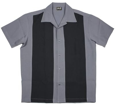Steady Clothing Hemd Poplin Wide Panel Charcoal Black Vintage Bowling Shirt Retro