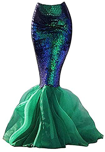 Meerjungfrau Rock Damen Pailletten Rock Meerjungfrauen Schwanz Kostüm Mädchen Tüllrock Fischschwanz Glitzer Maxirock für Karneval Abendkleid Prinzessin Cosplay Party Kleid