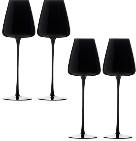 INTIRILIFE 4x Copa de vino con diseño moderno en Negro - Capacidad de 500 ml - Copa para vino tinto vino blanco, cáliz, apto para lavavajillas, vidrio de cristal, resistente a golpes
