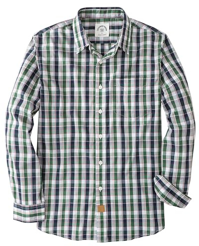 Dubinik® Chemise Homme Casual Poche Leger Doux Regular Bouton Classiques Carreaux Manches Longues Vert à Carreaux 052 L
