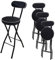 Lot de 4 Tabouret de Bar Pliant, Chaise Haute de Cuisine Ronde et Coussinée, Tabouret de Bar Noir, Tabouret de Déjeuner Pliable avec Dossier et Repose-Pieds (Size : 65cm/26in)