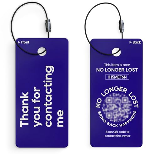 NO LONGER LOST BRING BACK HAPPINESS NoLongerLost Smart Schlüsselanhänger mit QR Code | Rechteckiger Teslin Anhänger für Schlüssel & Taschen | Reise Gadget für Travel Essentials | 5,3 × 2,5 cm
