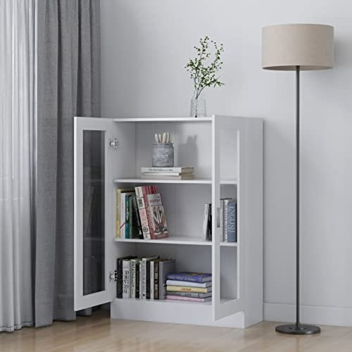 Homgoday Vitrine en verre avec 3 compartiments, 2 portes, vitrine de salon, meuble de salon, buffet, salle à manger, buffet cuisine Vitrine en bois ingénierie blanc 82,5 x 30,5 x 115 cm