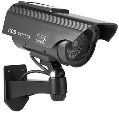 BW Dummy Camera - Bullet Dummy Fake Security CCTV Solar Powered Camera Simulation Monitor with LED Blinking Light, Outdoor Indoor Use for Homes & Business
