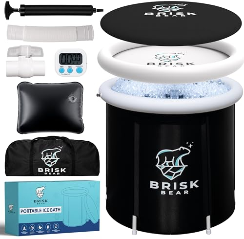 Brisk Bear - Bañera de hielo para atletas con cubierta – Bañera de inmersión fría extra grande para recuperación – Piscina inflable de barril de baño de hielo – inmersión fría para calmar los músculos